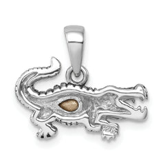 Sterling Silver Rhodium-plated Antiqued Crystal Inlay Alligator Pendant