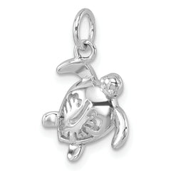 Sterling Silver Rhodium-Plated Tiny Turtle with Flower Back Pendant