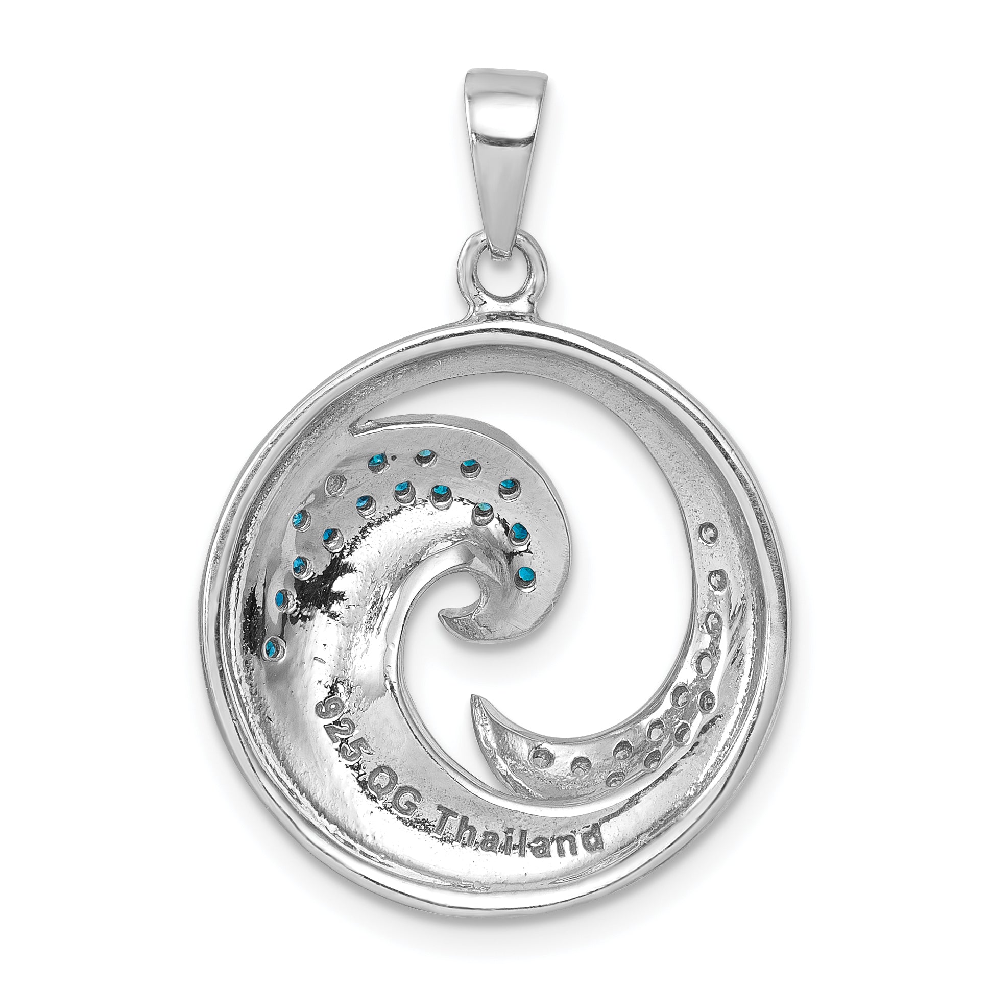 Sterling Silver Rhodium-Plated Polished CZ Wave Pendant