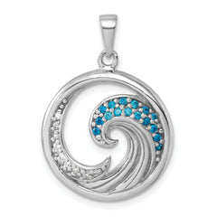 Sterling Silver Rhodium-Plated Polished CZ Wave Pendant