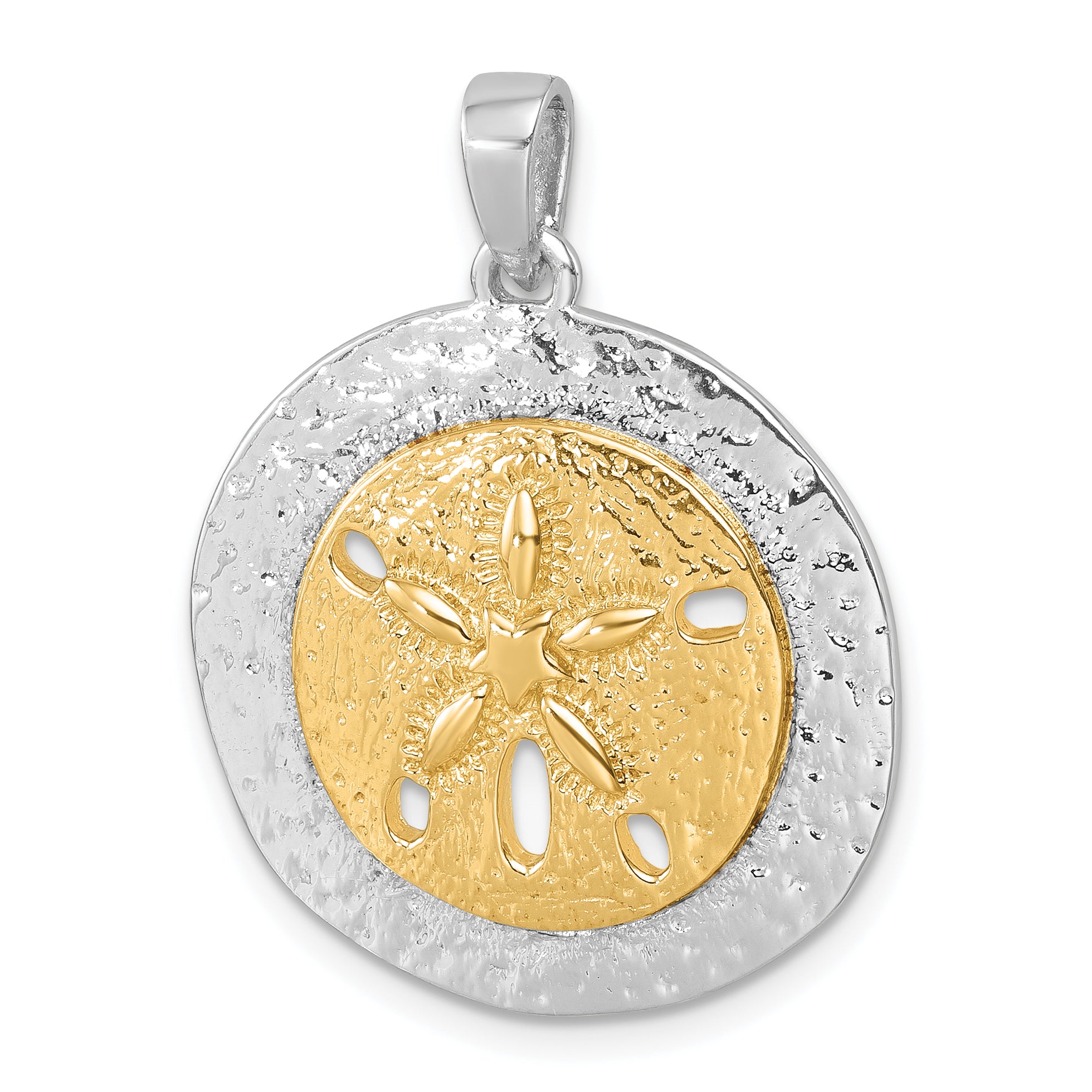 Sterling Silver Rhodium-plated Gold-tone Textured Sand Dollar Pendant