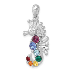 Sterling Silver Rhodium-plated Polished Multi-Color Crystal Seahorse Pendant