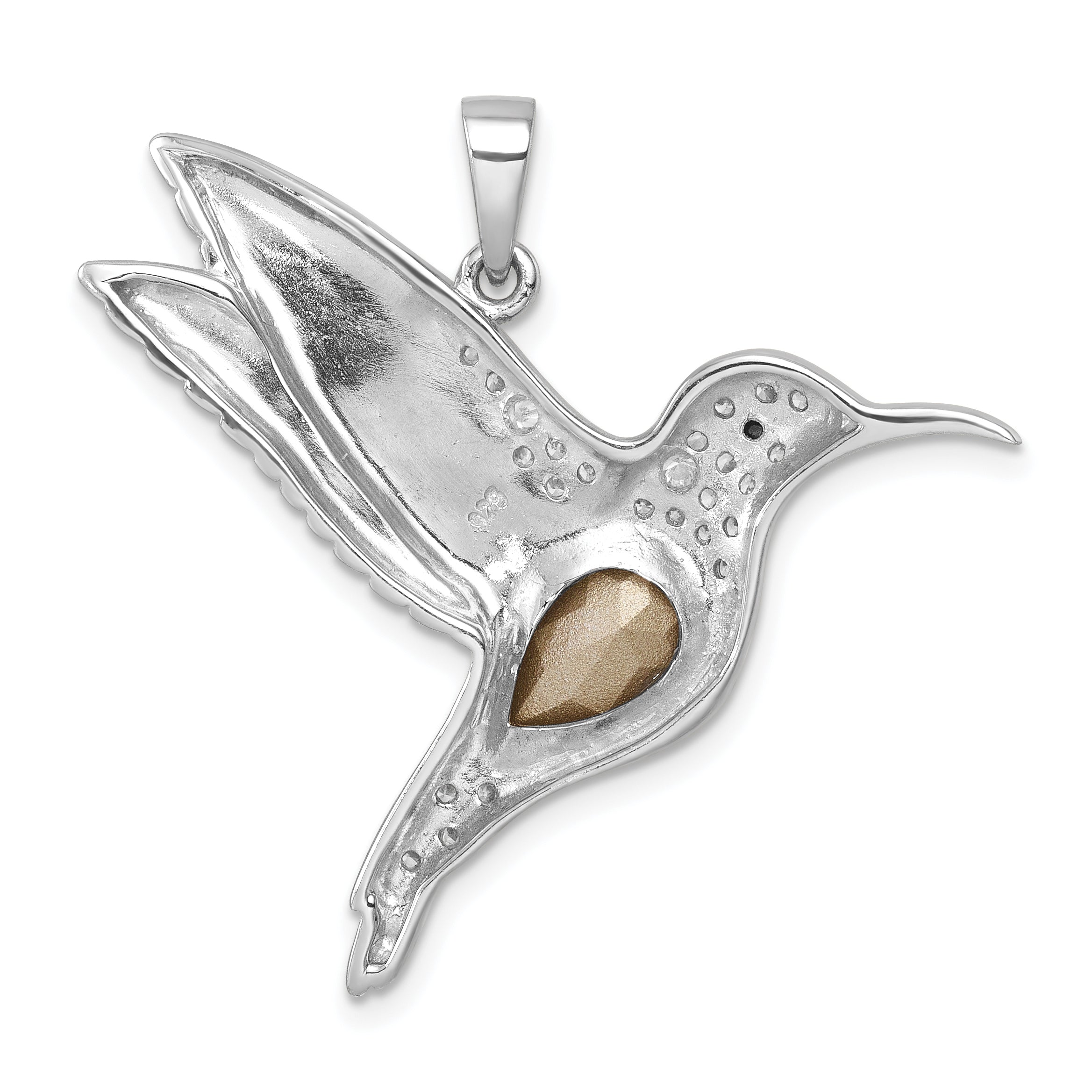 Sterling Silver Rhodium-plated Polished Crystal Hummingbird Pendant