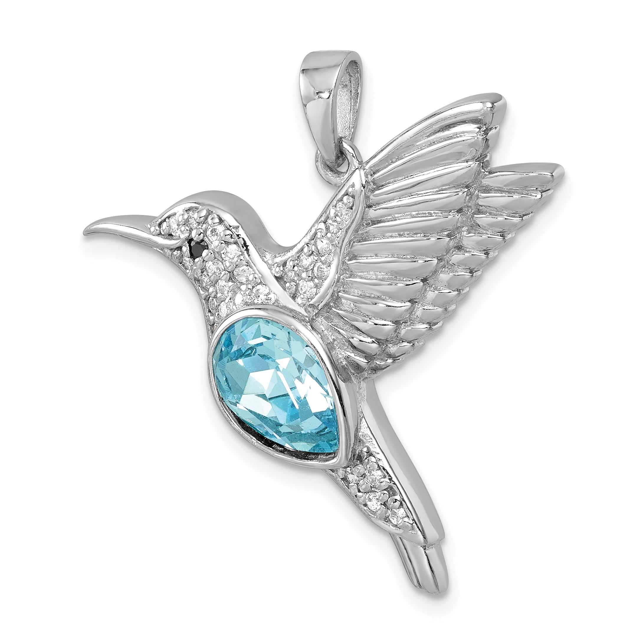 Sterling Silver Rhodium-plated Polished Crystal Hummingbird Pendant