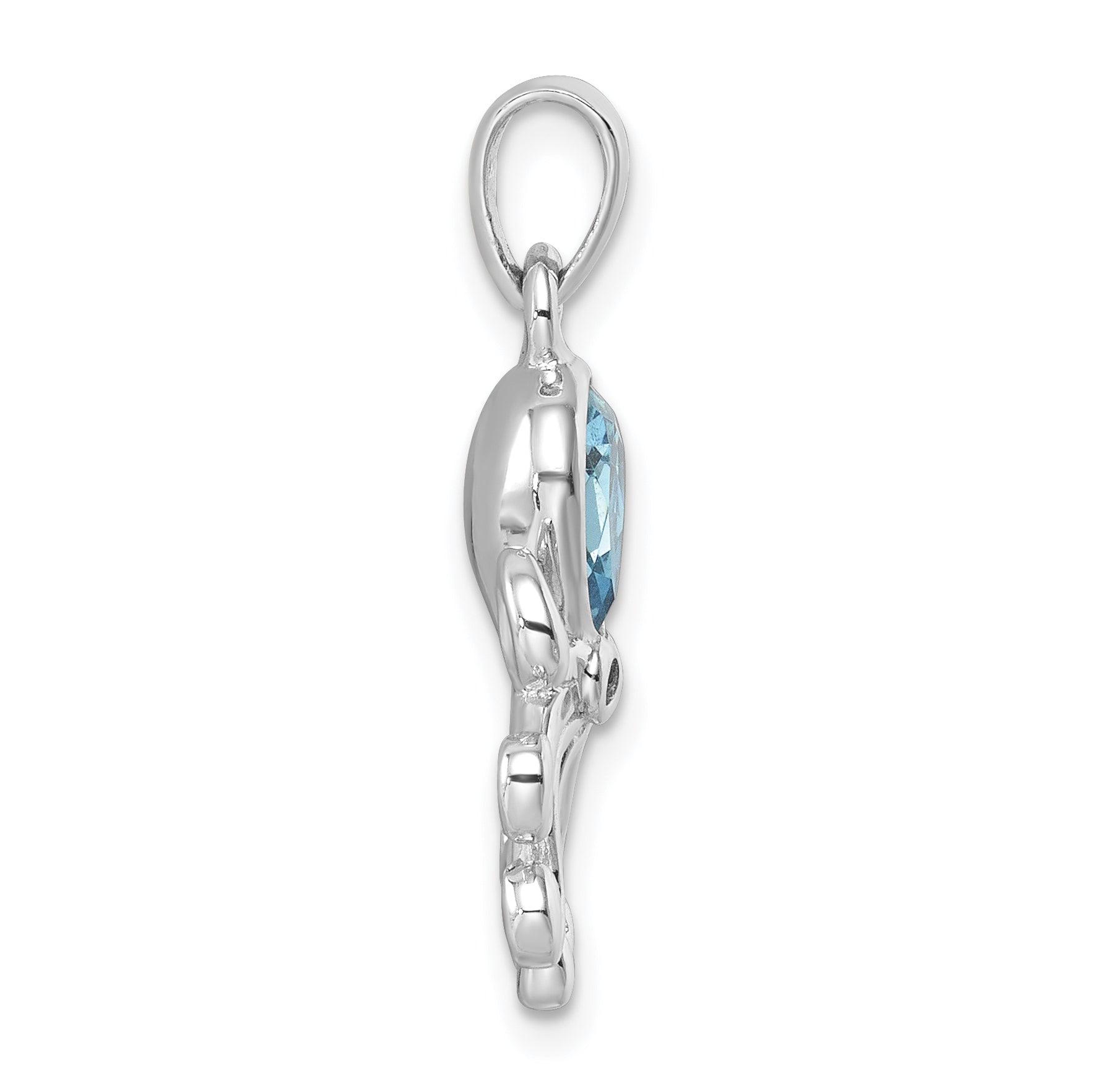 Sterling Silver Rhodium-plated Polished Crystal Octopus Pendant