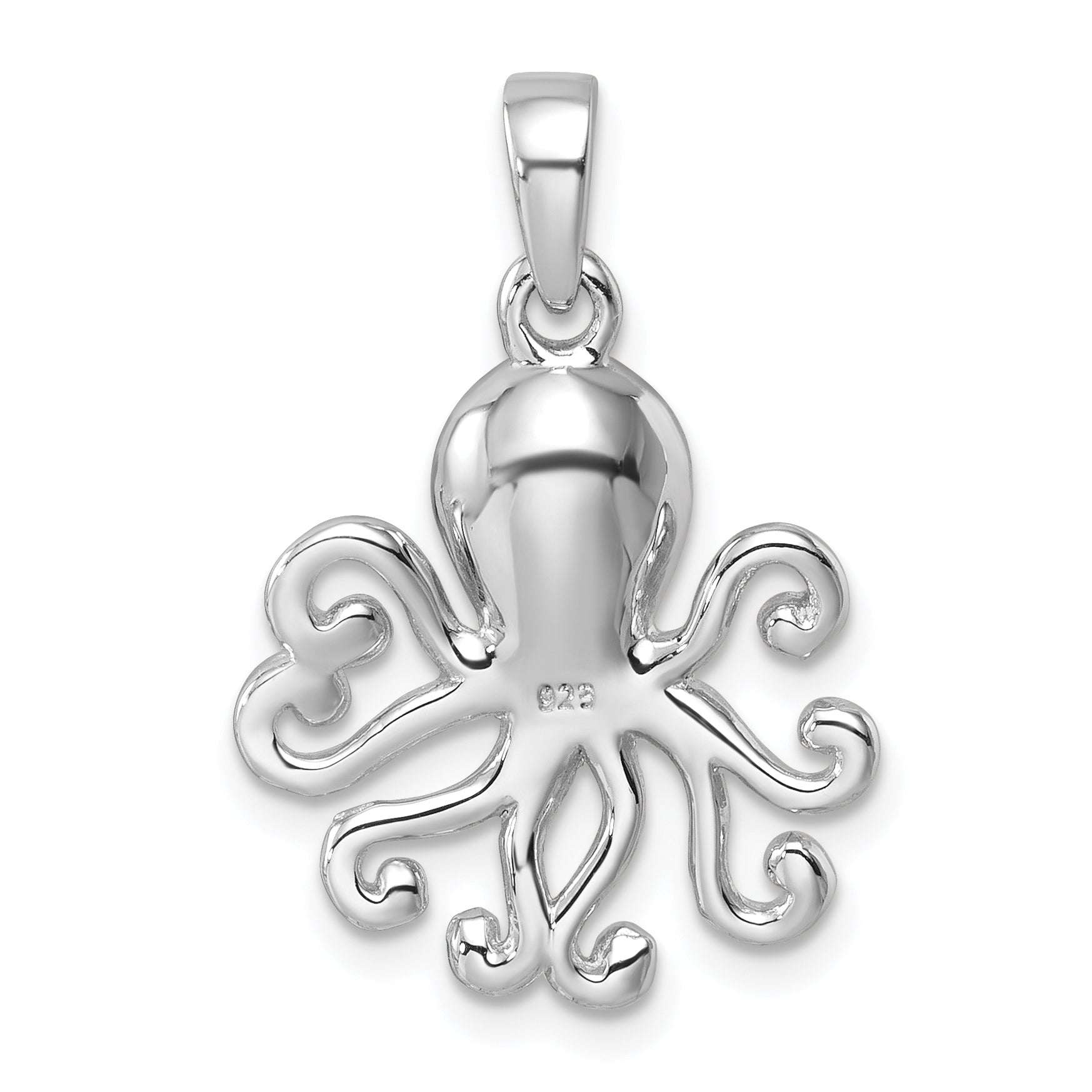 Sterling Silver Rhodium-plated Polished Crystal Octopus Pendant