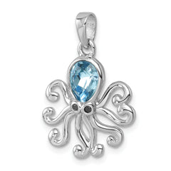 Sterling Silver Rhodium-plated Polished Crystal Octopus Pendant