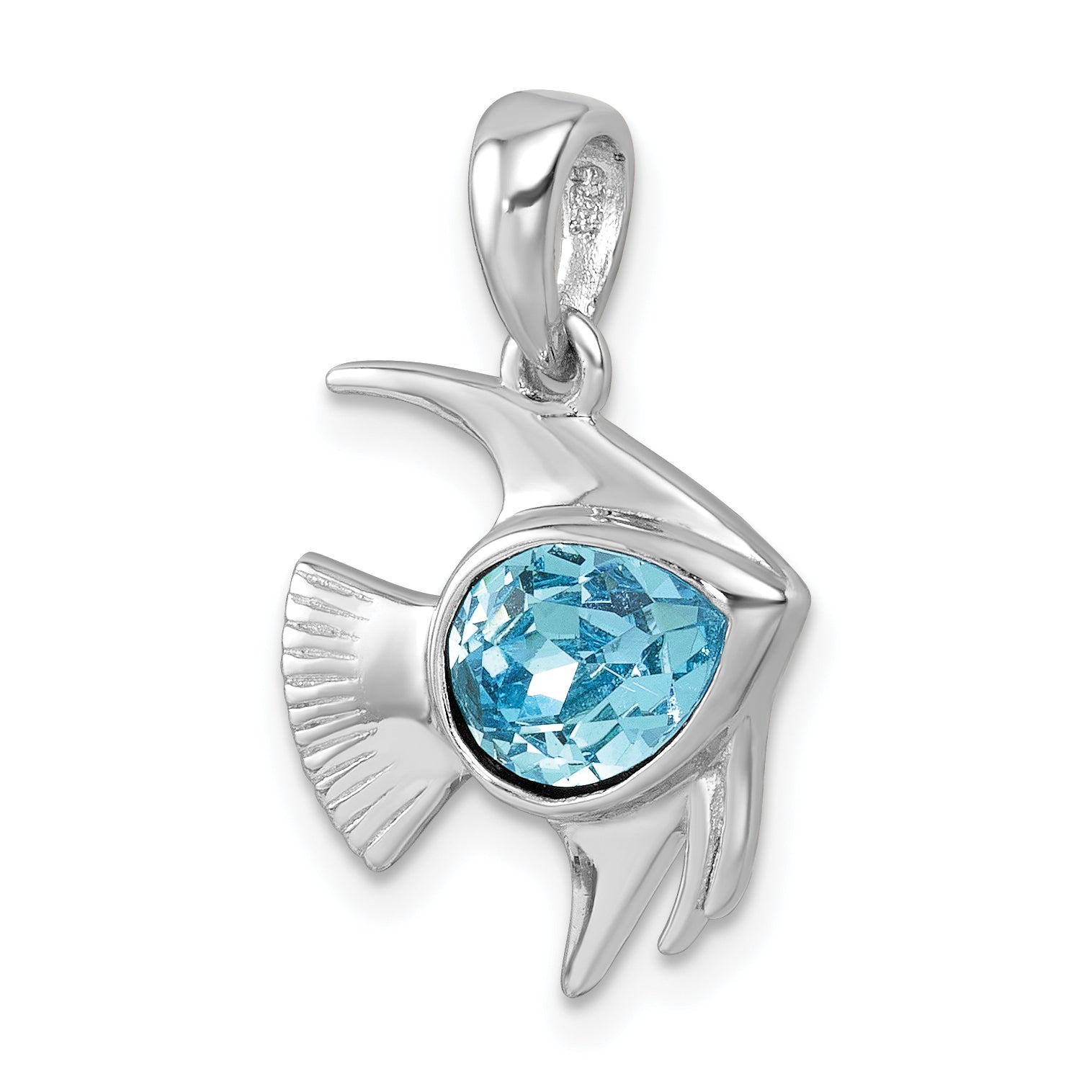 Sterling Silver Rhodium-plated Polished Crystal Angel Fish Pendant