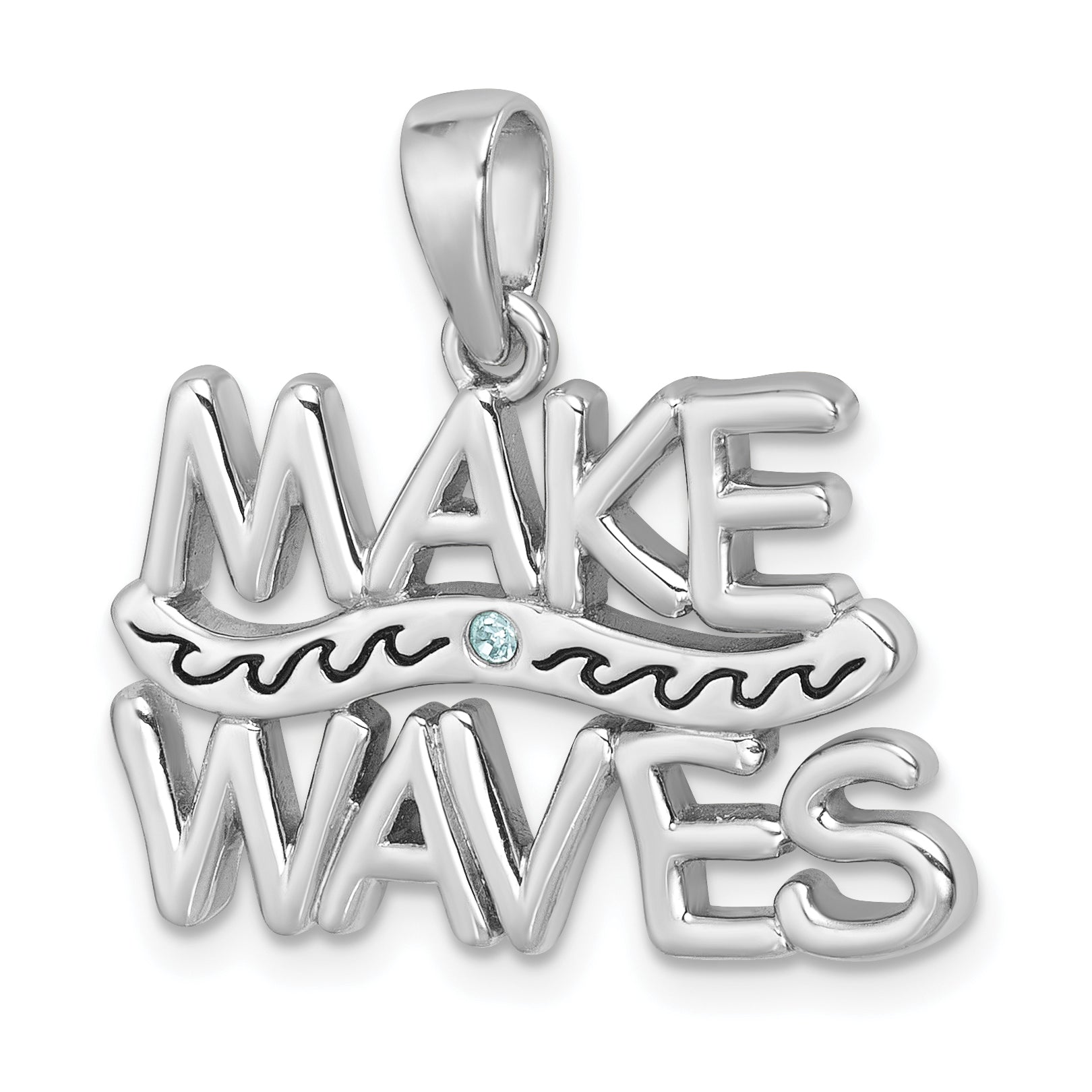 Sterling Silver Rhodium-Plated Polished 'Make Waves' with Crystal Pendant