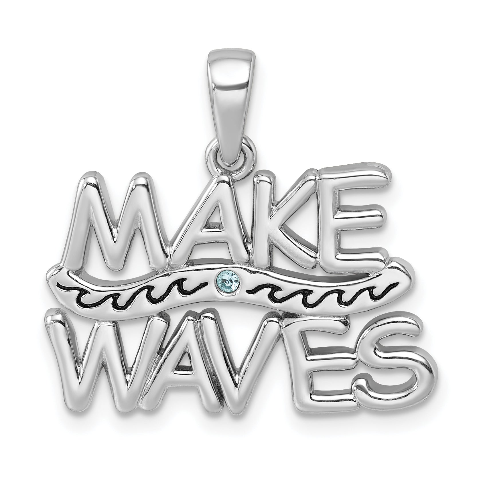 Sterling Silver Rhodium-Plated Polished 'Make Waves' with Crystal Pendant