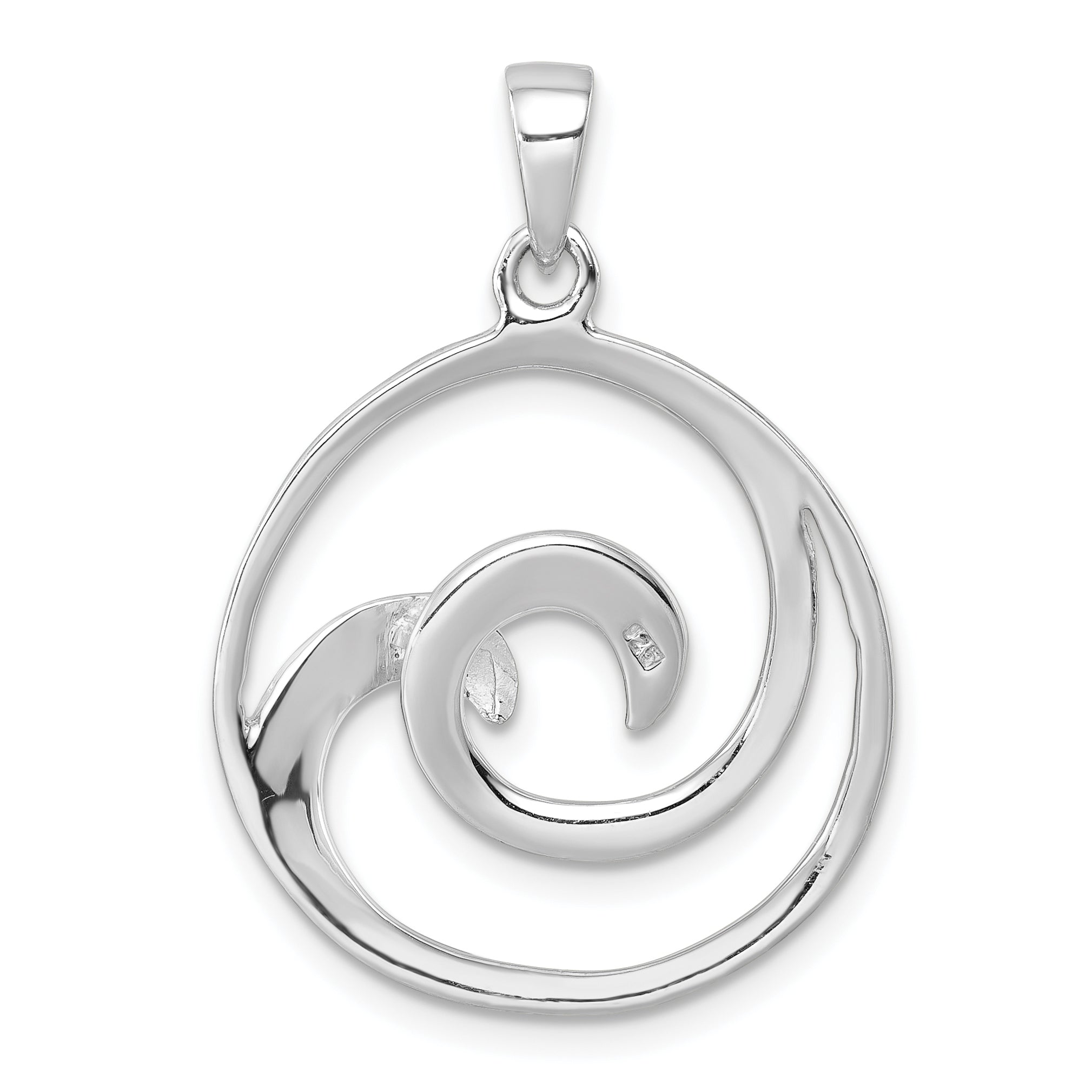 Sterling Silver Rhodium-Plated Polished and Brushed Double Wave Pendant