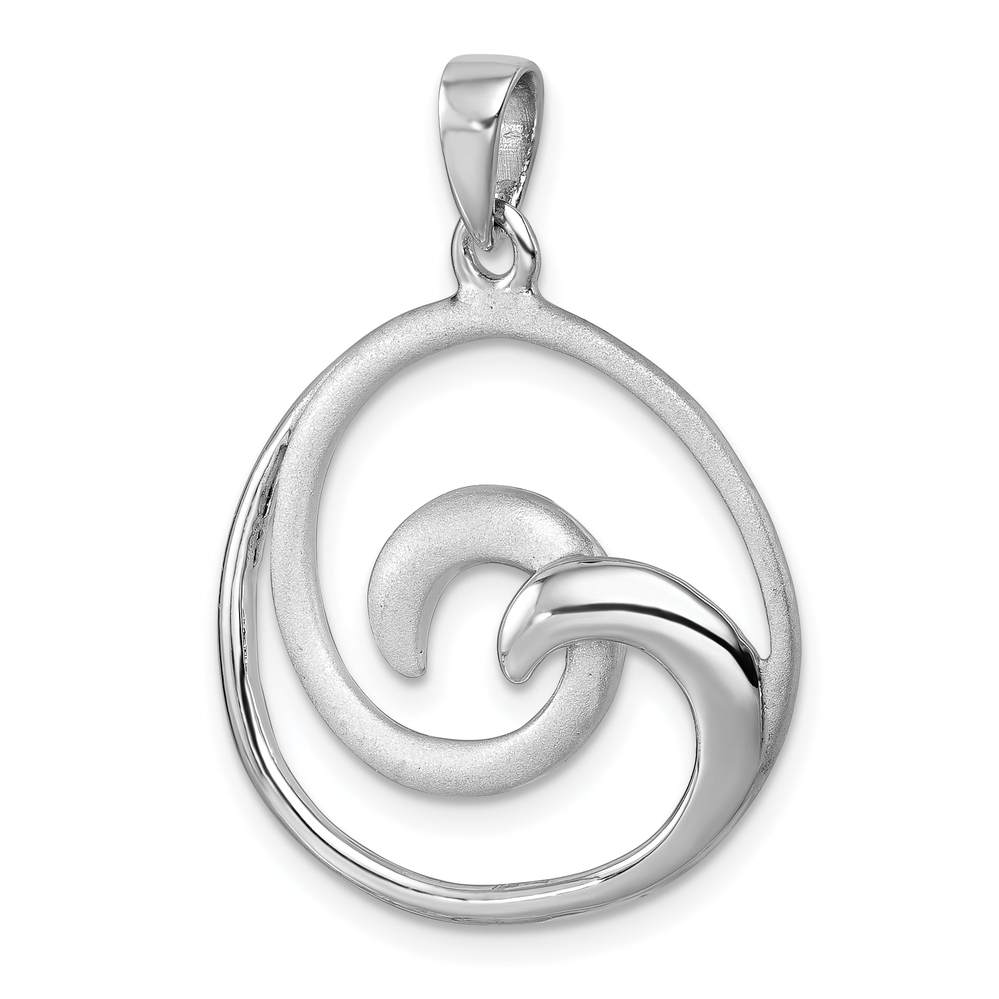 Sterling Silver Rhodium-Plated Polished and Brushed Double Wave Pendant