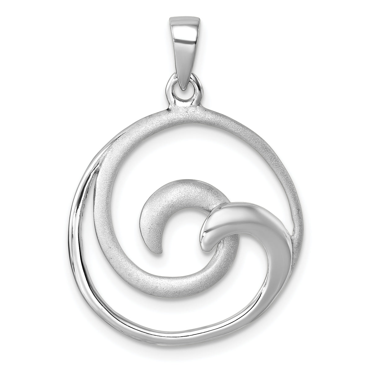 Sterling Silver Rhodium-Plated Polished and Brushed Double Wave Pendant