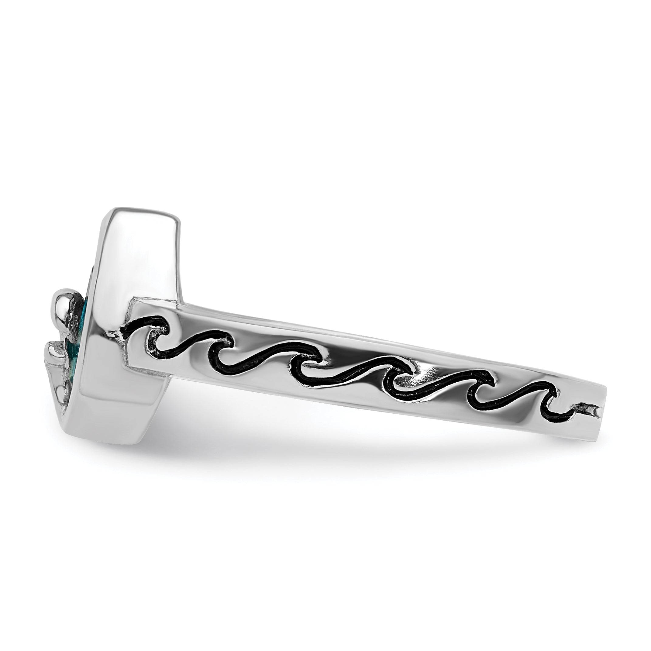 Sterling Silver Rhodium-Plated Polished Double Wave Crystal Inlay Ring