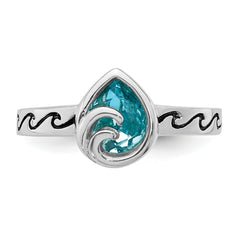 Sterling Silver Rhodium-Plated Polished Double Wave Crystal Inlay Ring