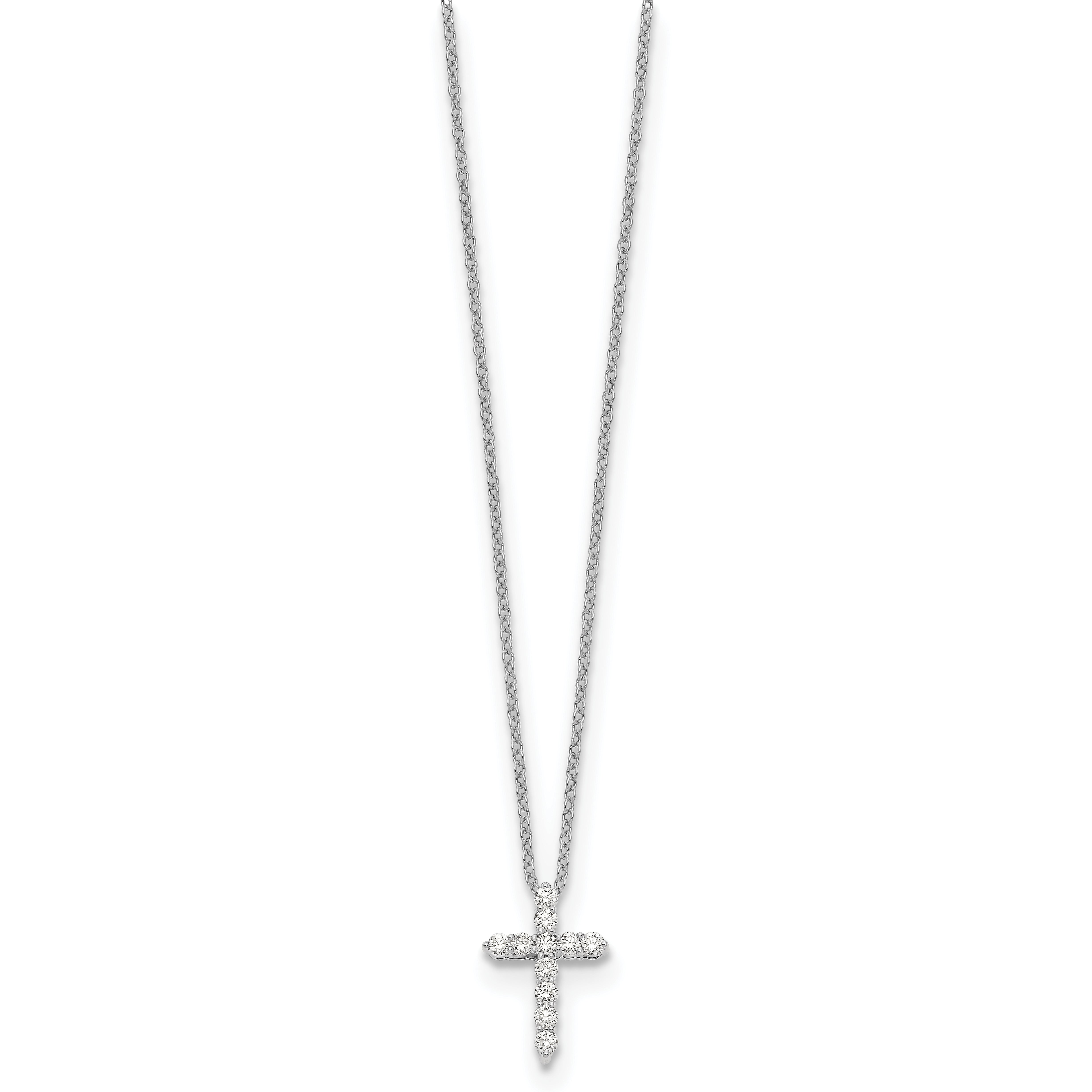 10k White Gold Diamond Cross 18 inch Necklace