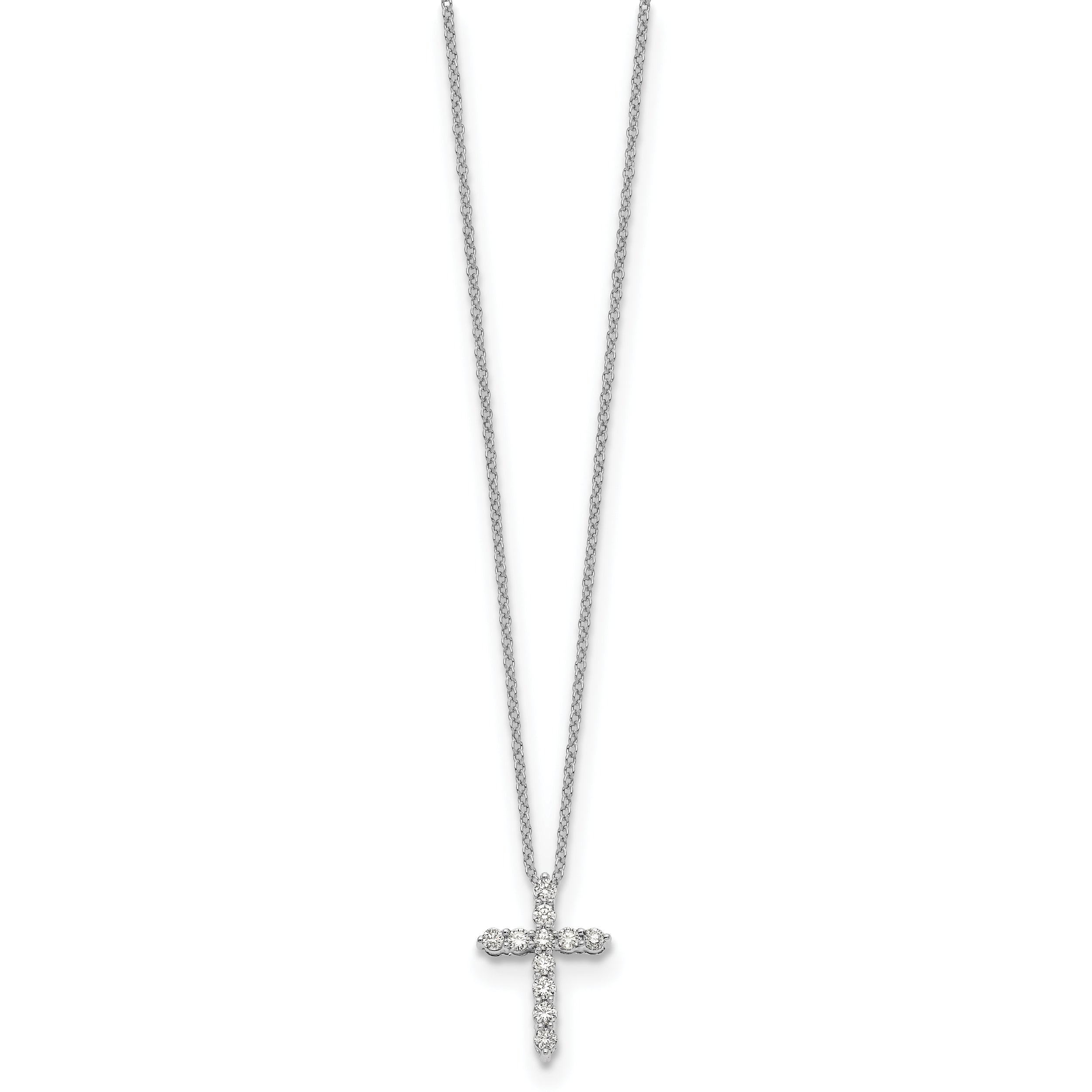 10k White Gold Diamond Cross 18 inch Necklace