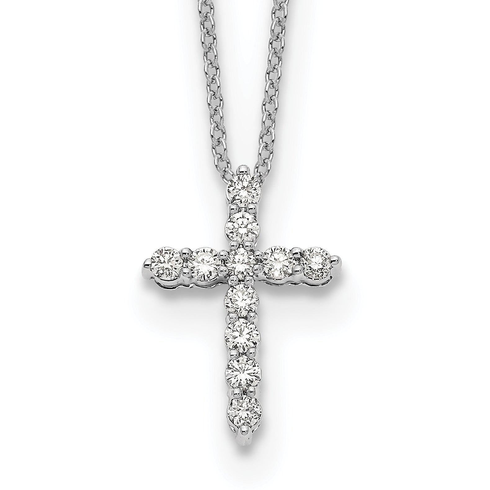 10k White Gold Diamond Cross 18 inch Necklace