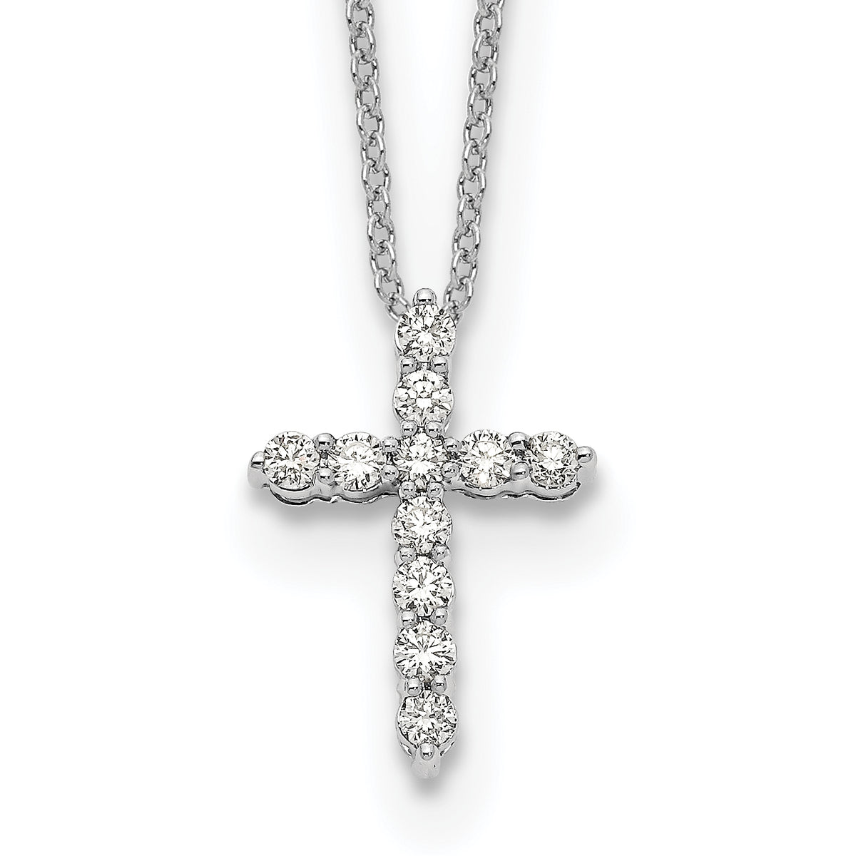 10k White Gold Diamond Cross 18 inch Necklace