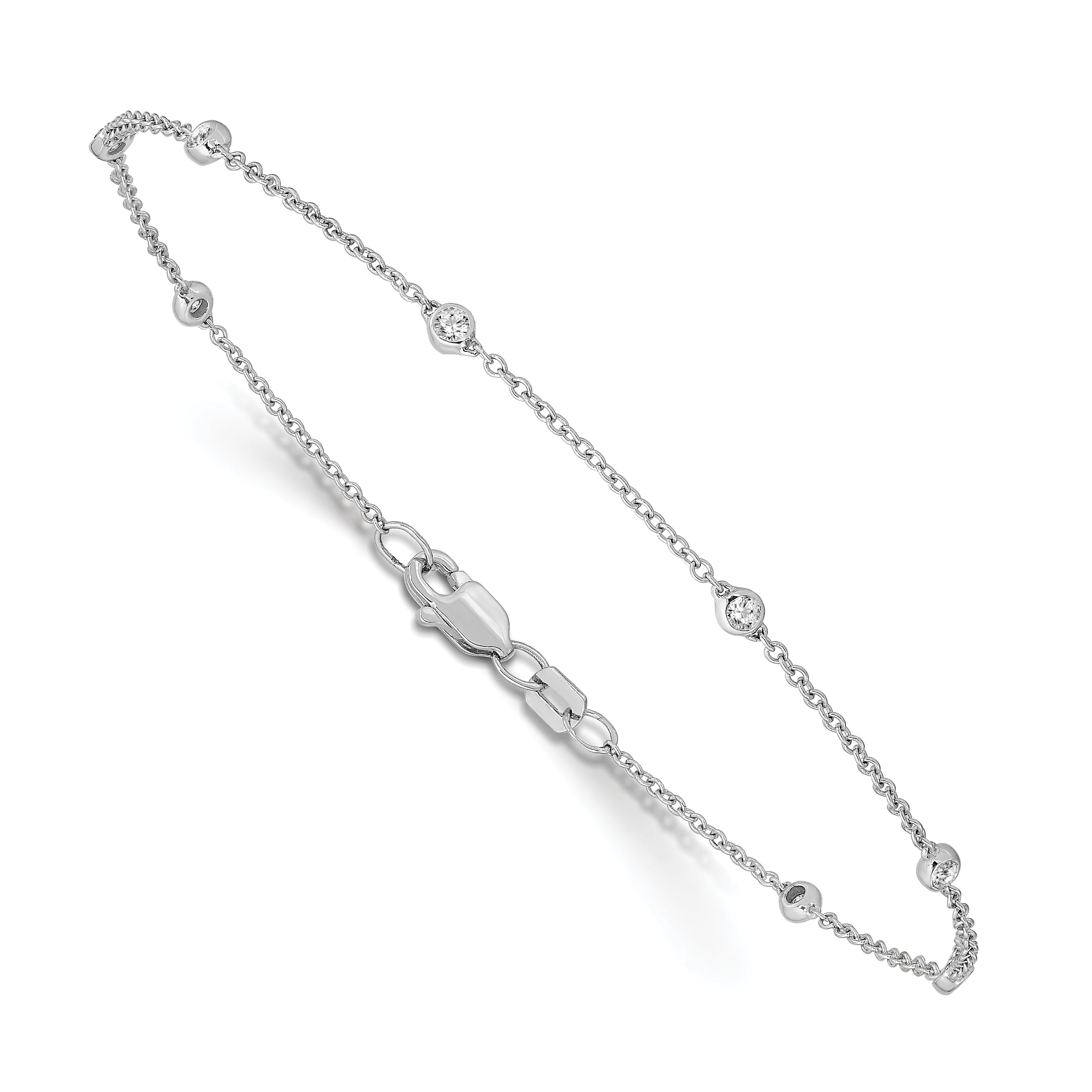 True Origin 14K White Gold 1/5 carat Lab Grown Diamond VS/SI  D E F  9 Station 9 Inch Anklet