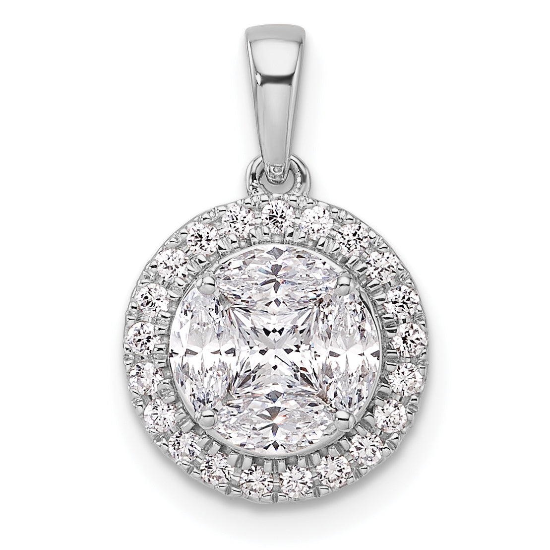 14K White Gold Lab Grown Diamond Halo Round & Marquise Pendant