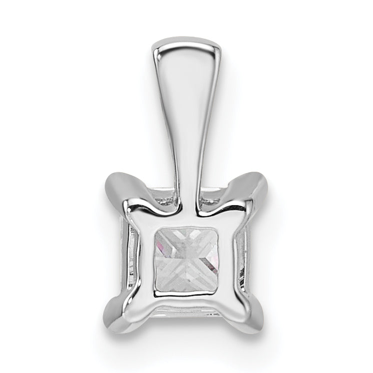 14k White Gold Lab Grown Diamond VS/SI GH 4 Prong Princess Pendant w/ Ch