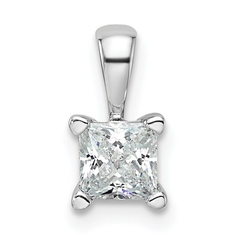 14k White Gold Lab Grown Diamond VS/SI GH 4 Prong Princess Pendant w/ Ch