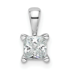 14k White Gold Lab Grown Diamond VS/SI GH 4 Prong Princess Pendant w/ Ch