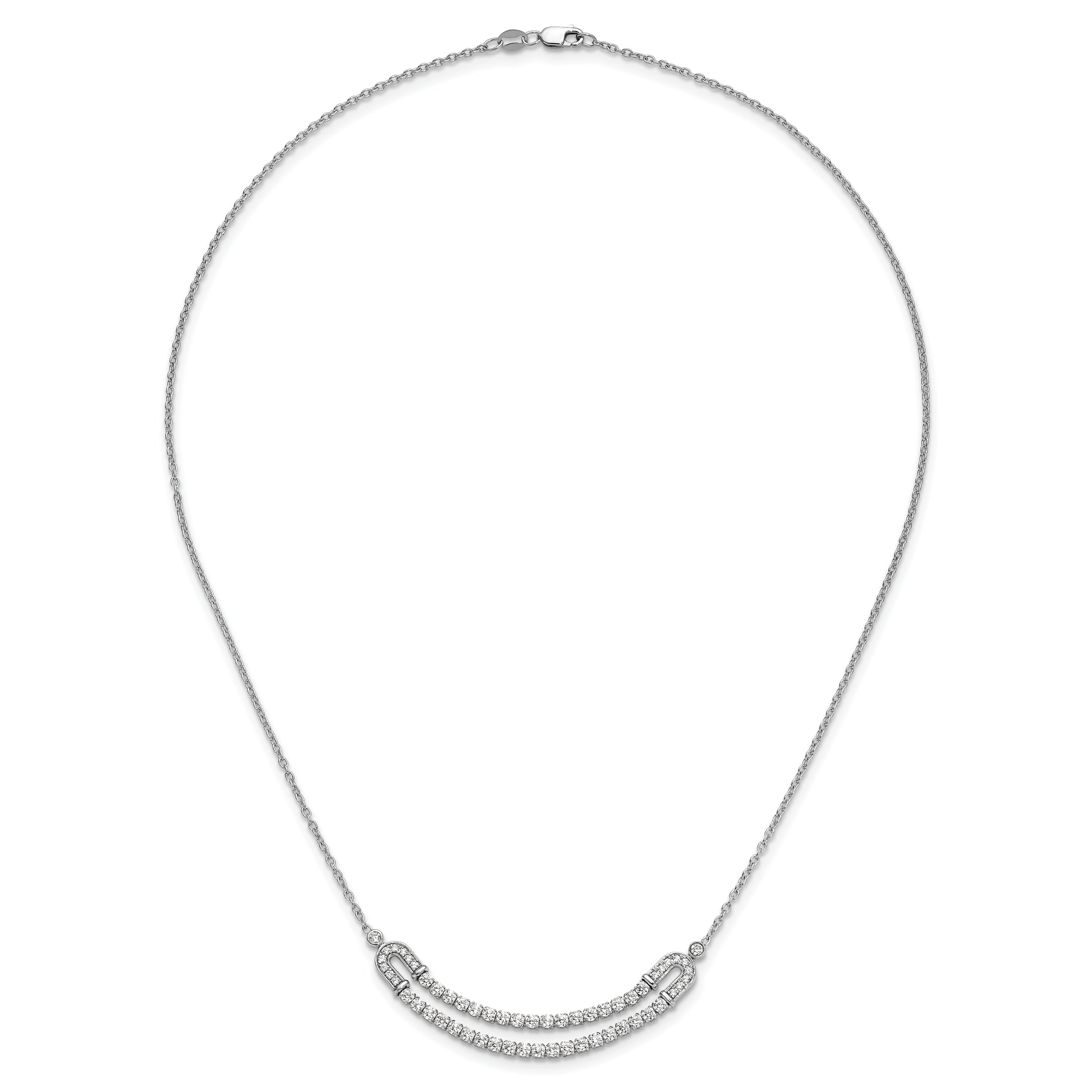 14K White Gold Lab Grown Diamond U Layered Stone Necklace