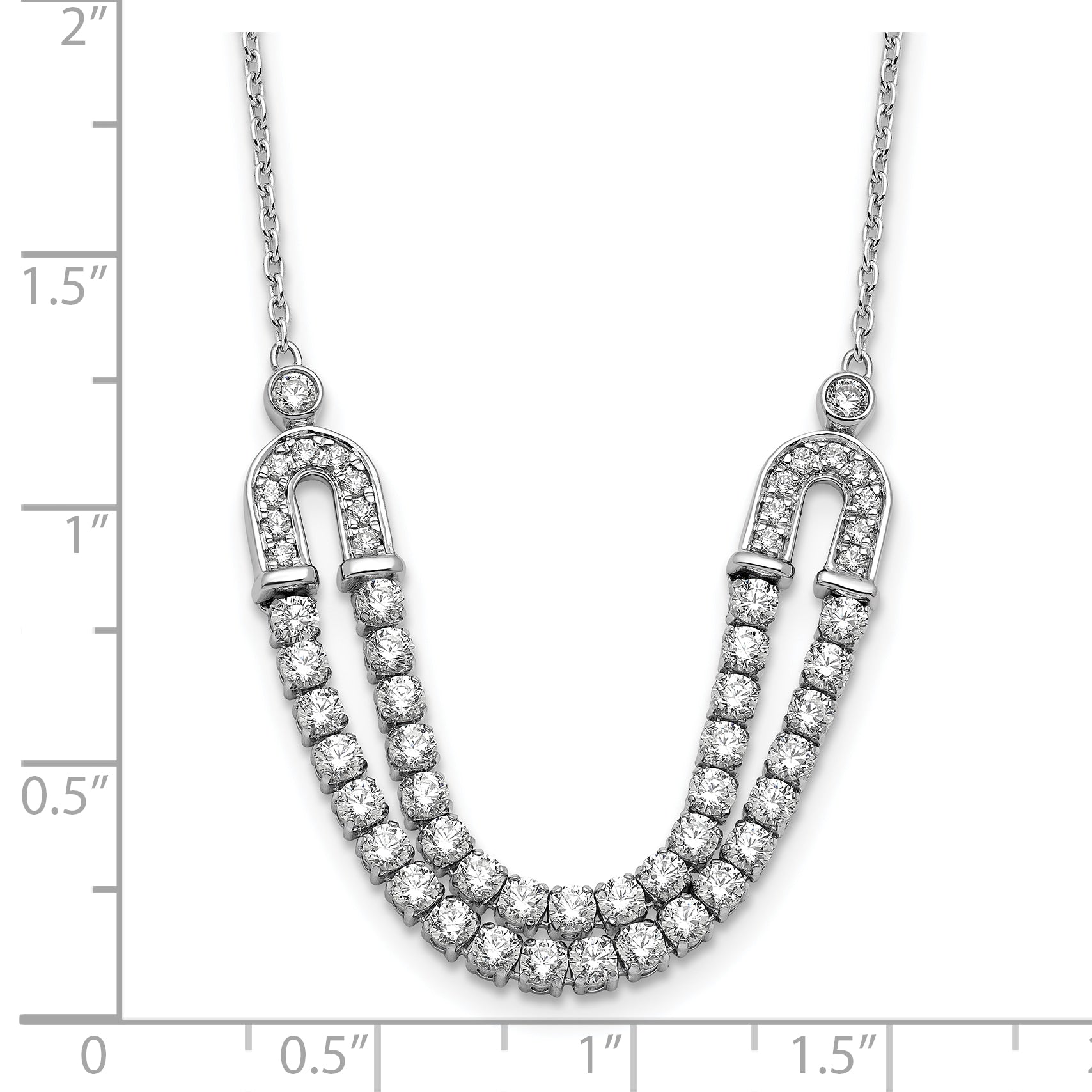 14K White Gold Lab Grown Diamond U Layered Stone Necklace