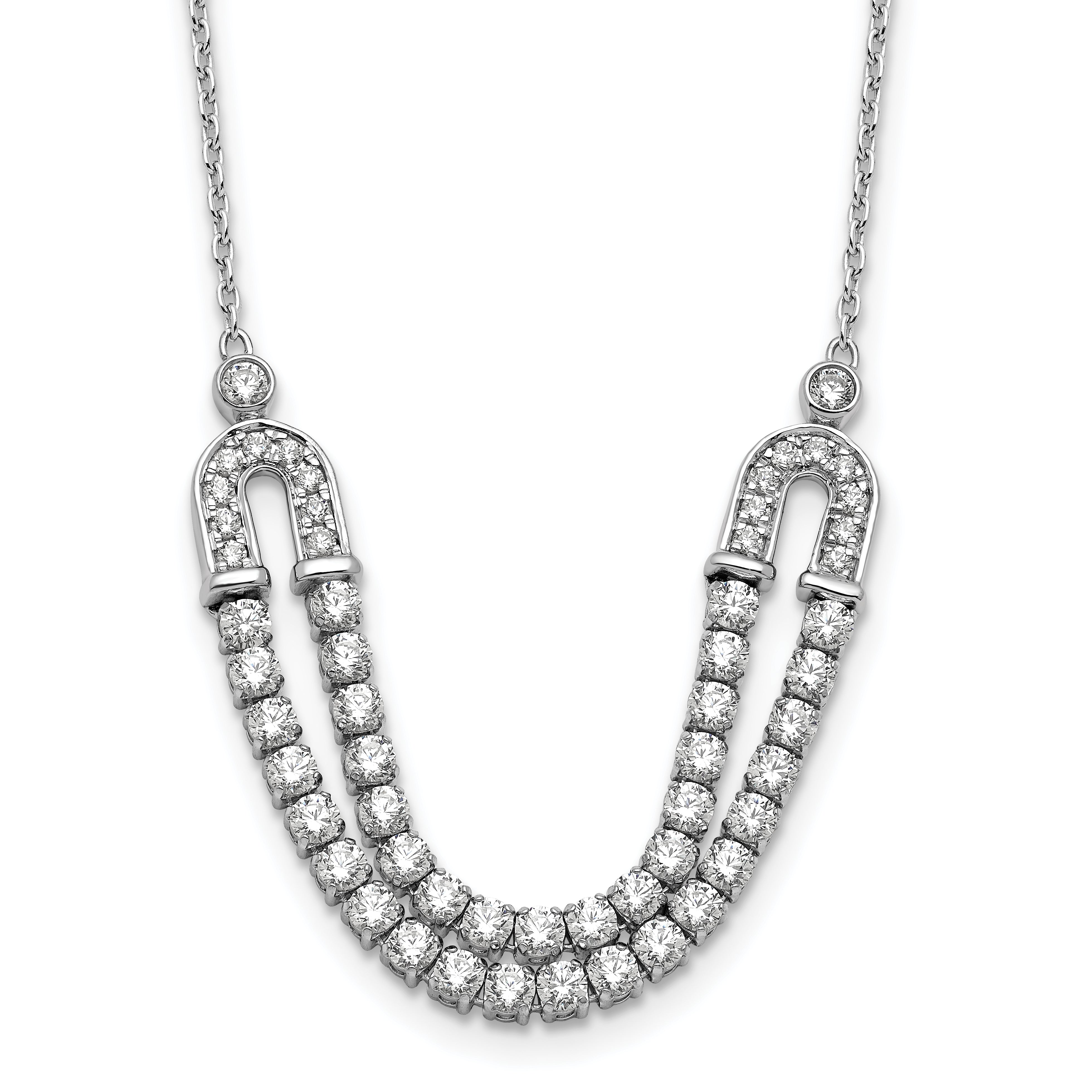 14K White Gold Lab Grown Diamond U Layered Stone Necklace