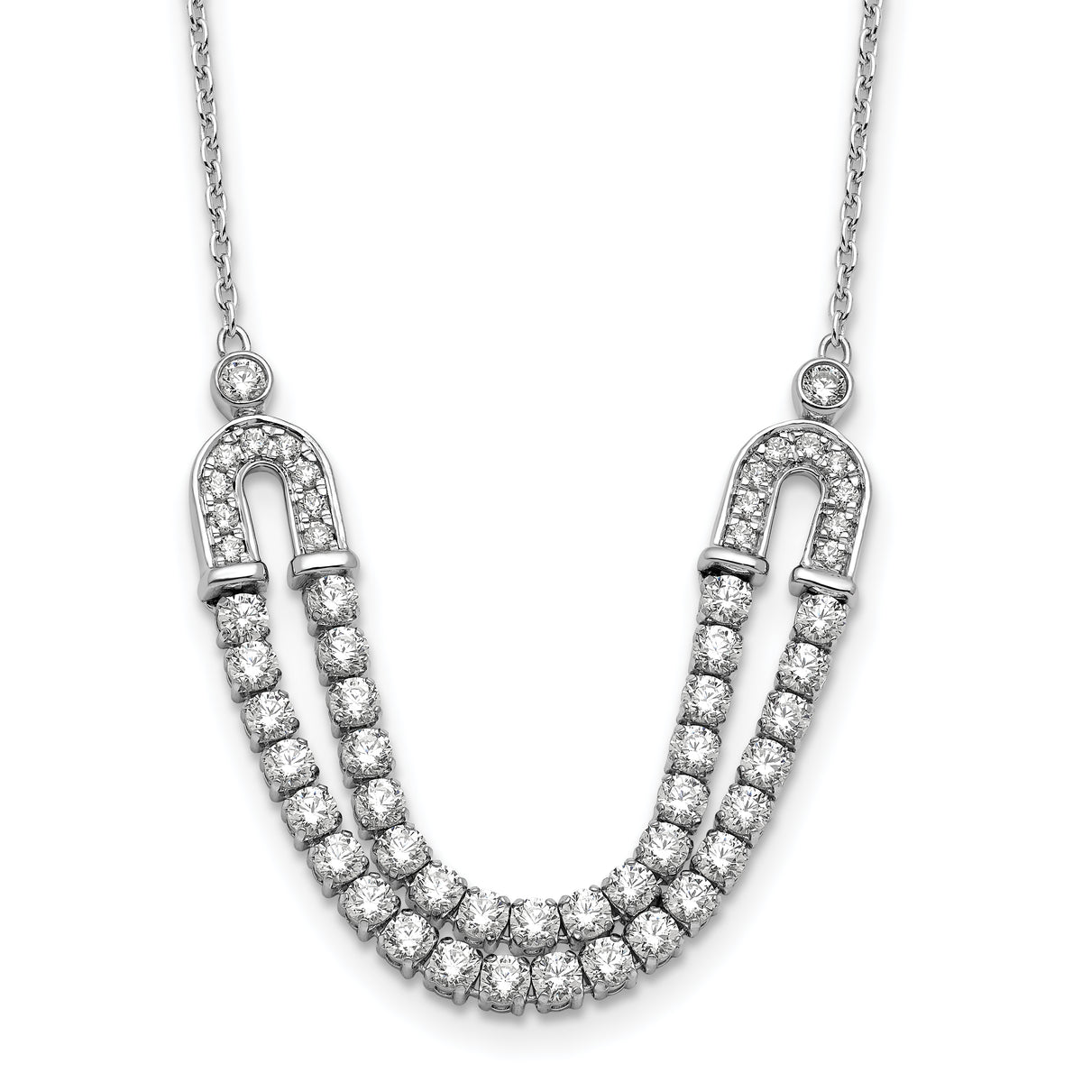 14K White Gold Lab Grown Diamond U Layered Stone Necklace