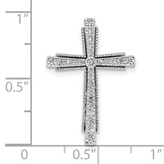 14K White Gold Lab Grown Diamond Beaded Edge Cross Chain Slide