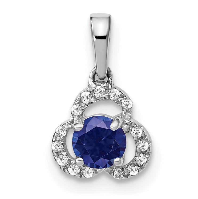 10k White Gold Created Sapphire and Diamond Pendant