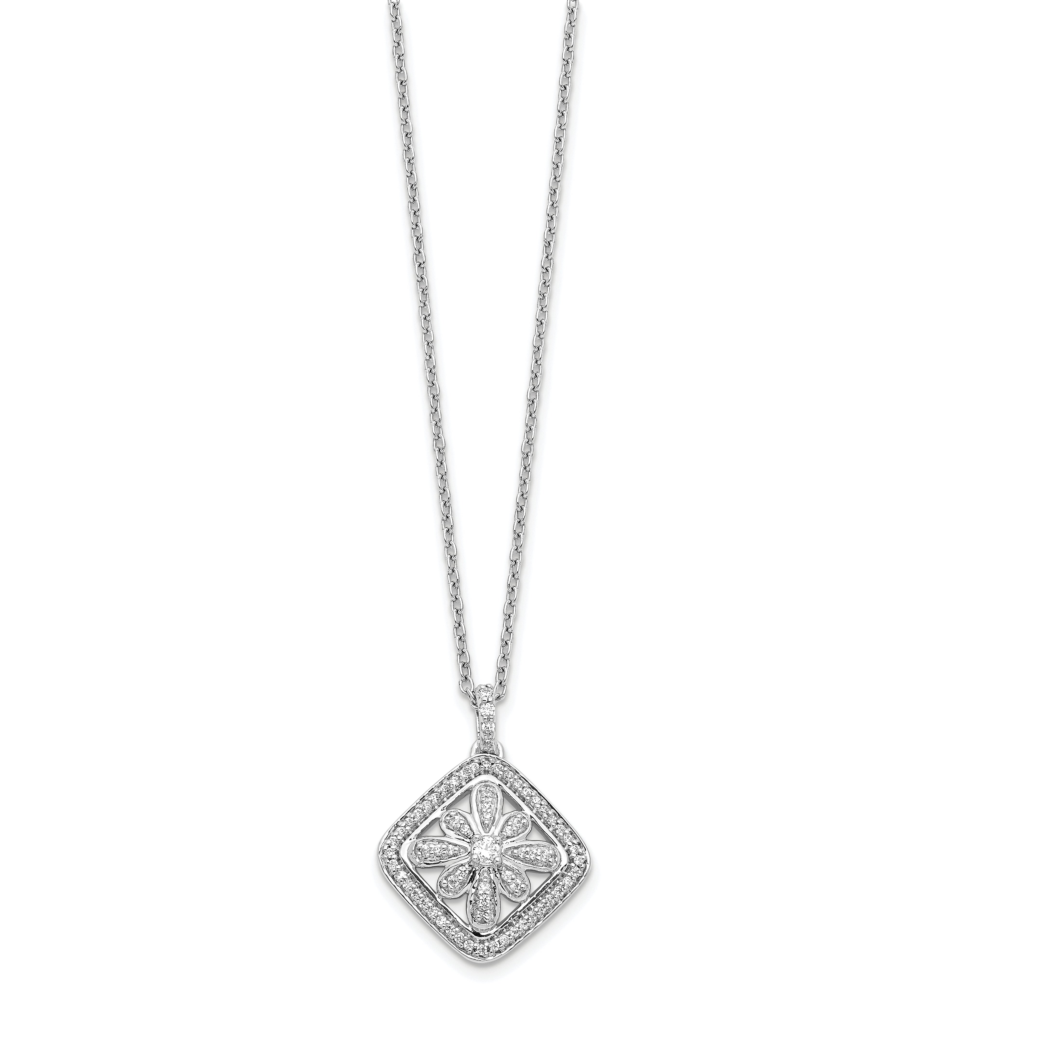 14K White Gold Lab Grown Diamond Vintage 18 inch Necklace