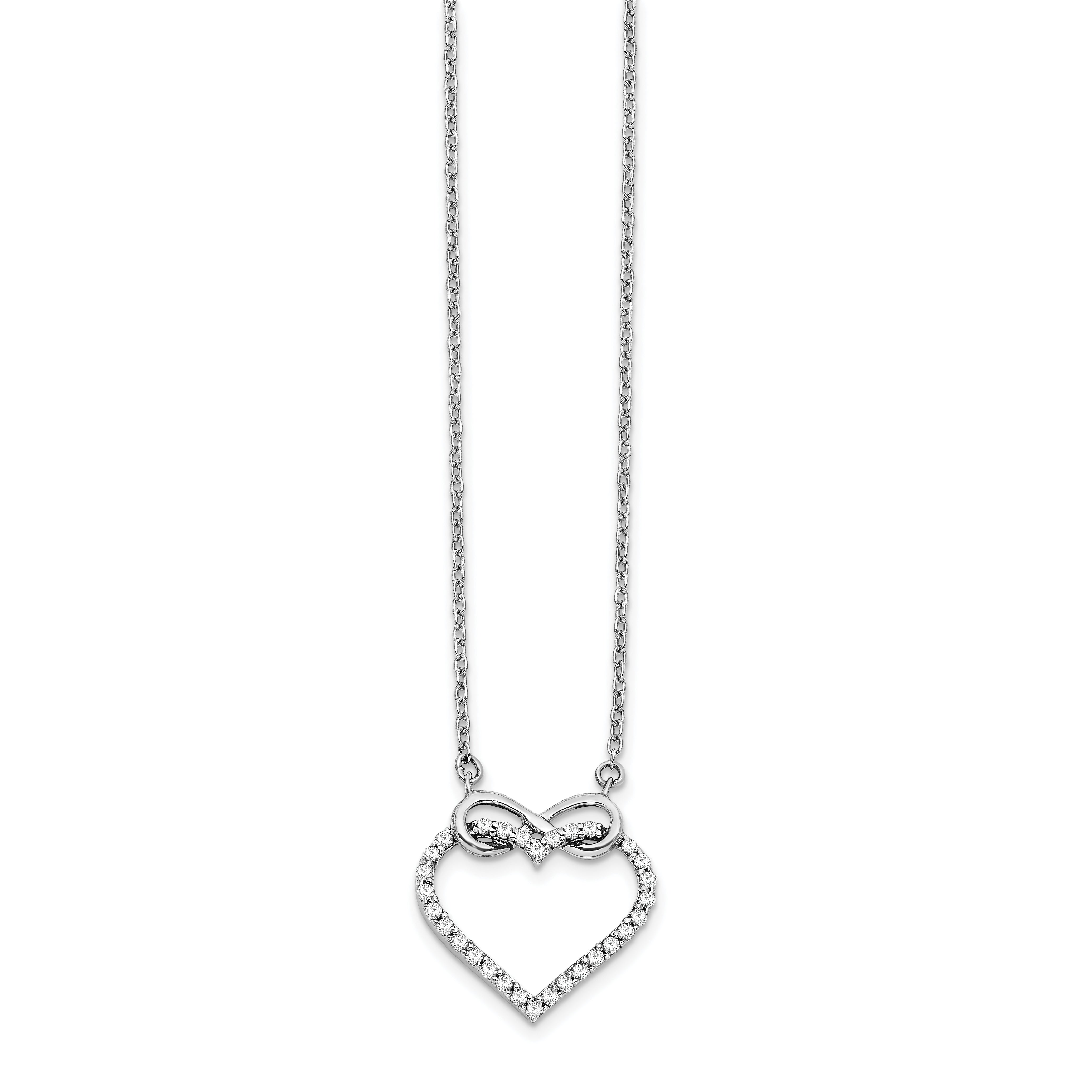 14K White Gold Lab Grown Diamond Heart Infinity 18 inch Necklace