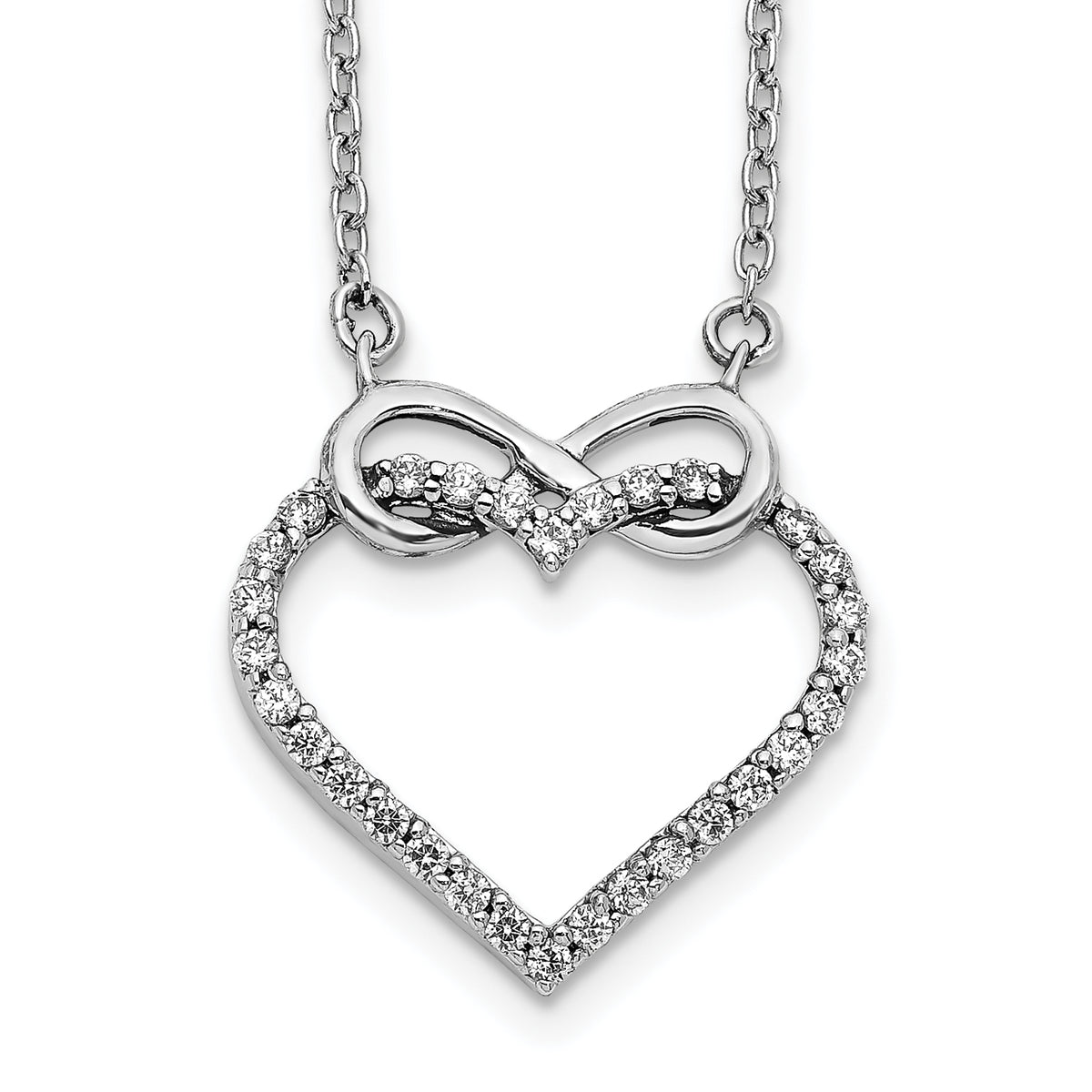 14K White Gold Lab Grown Diamond Heart Infinity 18 inch Necklace