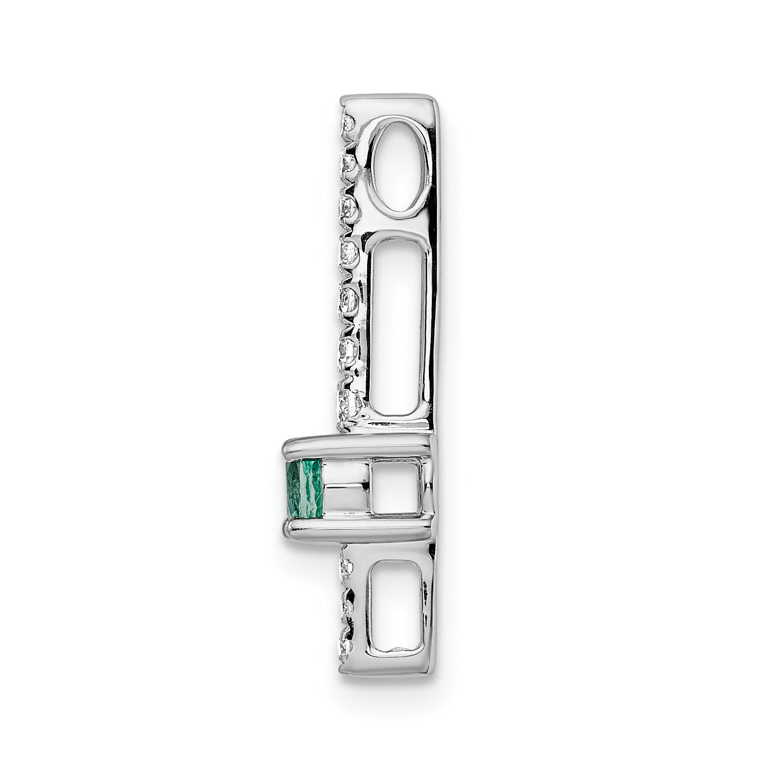 14K White Gold Lab Grown Diamond and Created Emerald Chain Slide