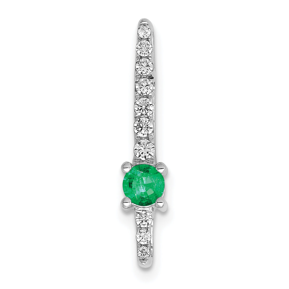 14K White Gold Lab Grown Diamond and Created Emerald Chain Slide