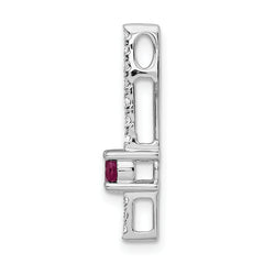 14K White Gold Lab Grown Diamond and Created Ruby Fancy Chain Slide