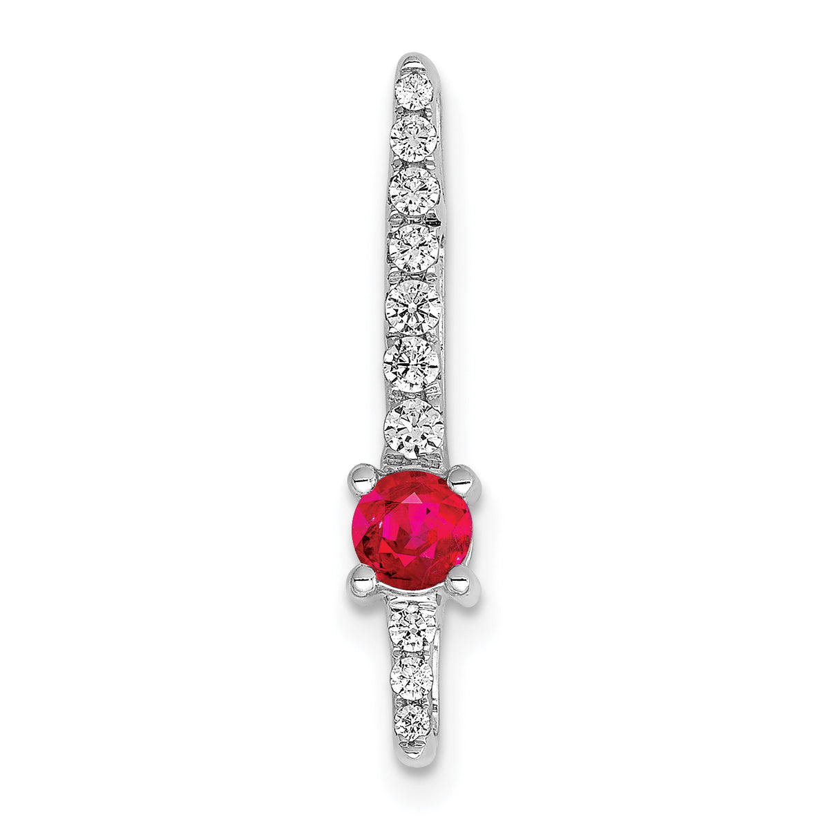 14K White Gold Lab Grown Diamond and Created Ruby Fancy Chain Slide