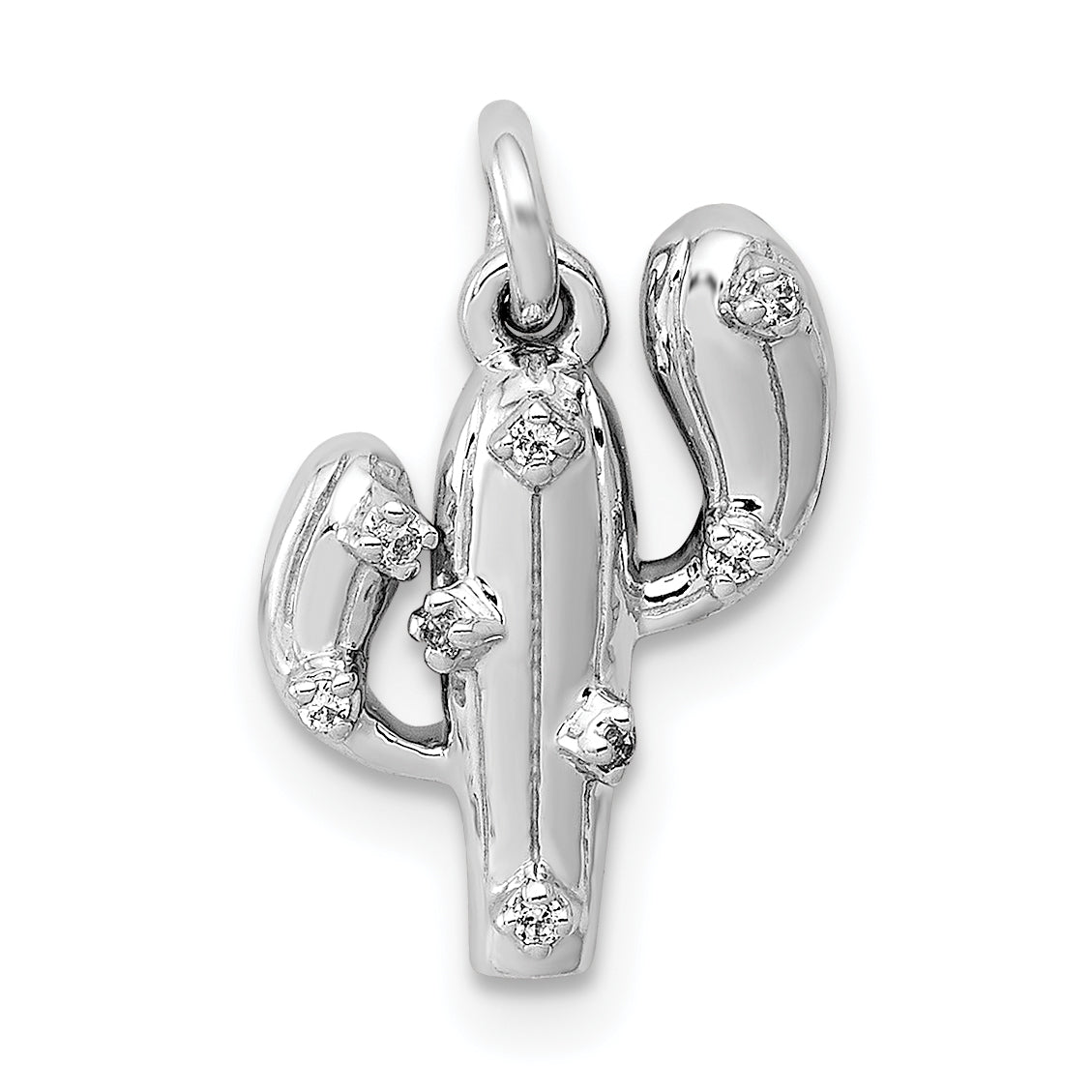 14k White Gold .03ct. Diamond Cactus Pendant