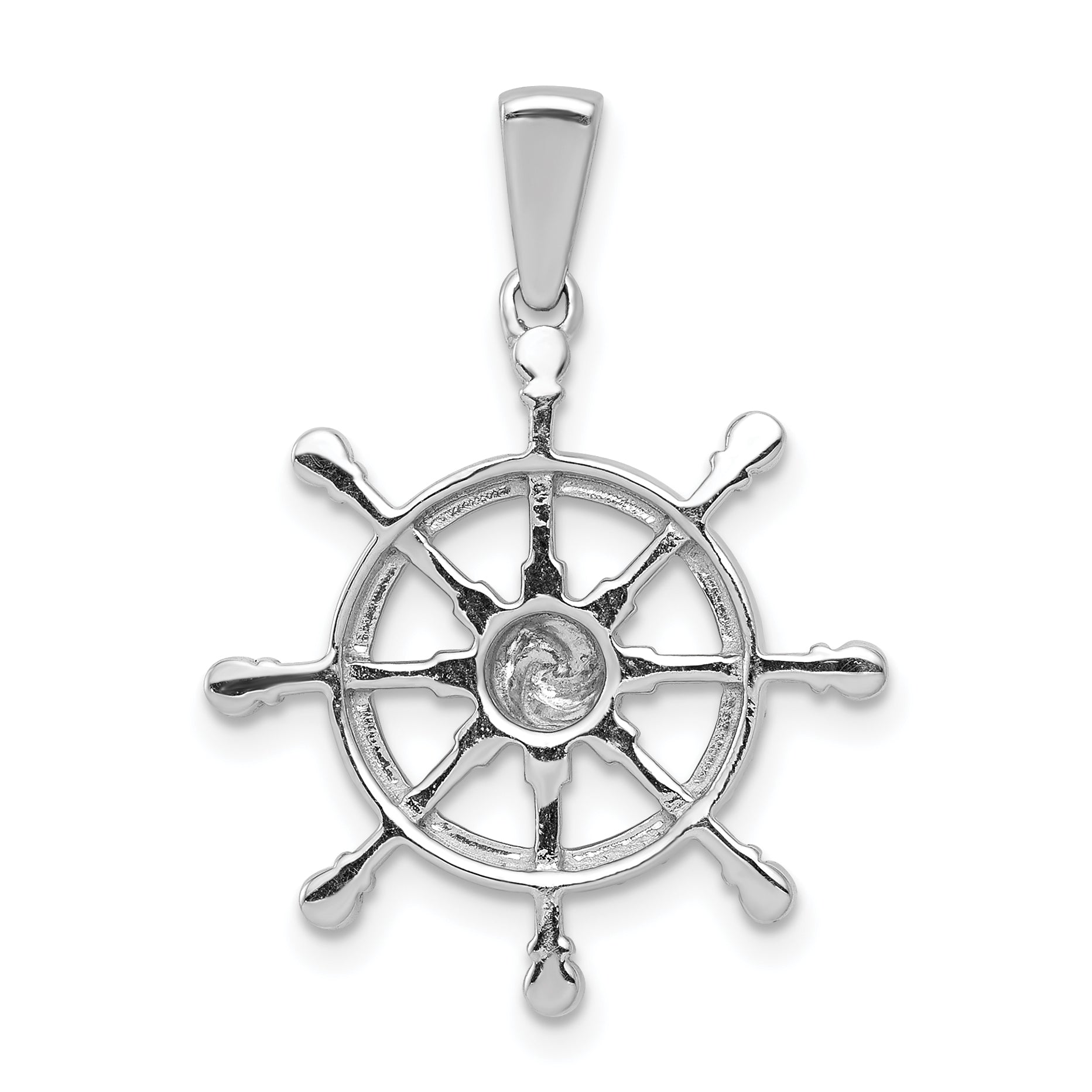 14k White Gold 1/6ct. Diamond Ship Wheel Pendant