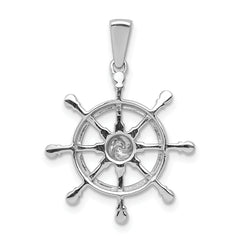 14k White Gold 1/6ct. Diamond Ship Wheel Pendant