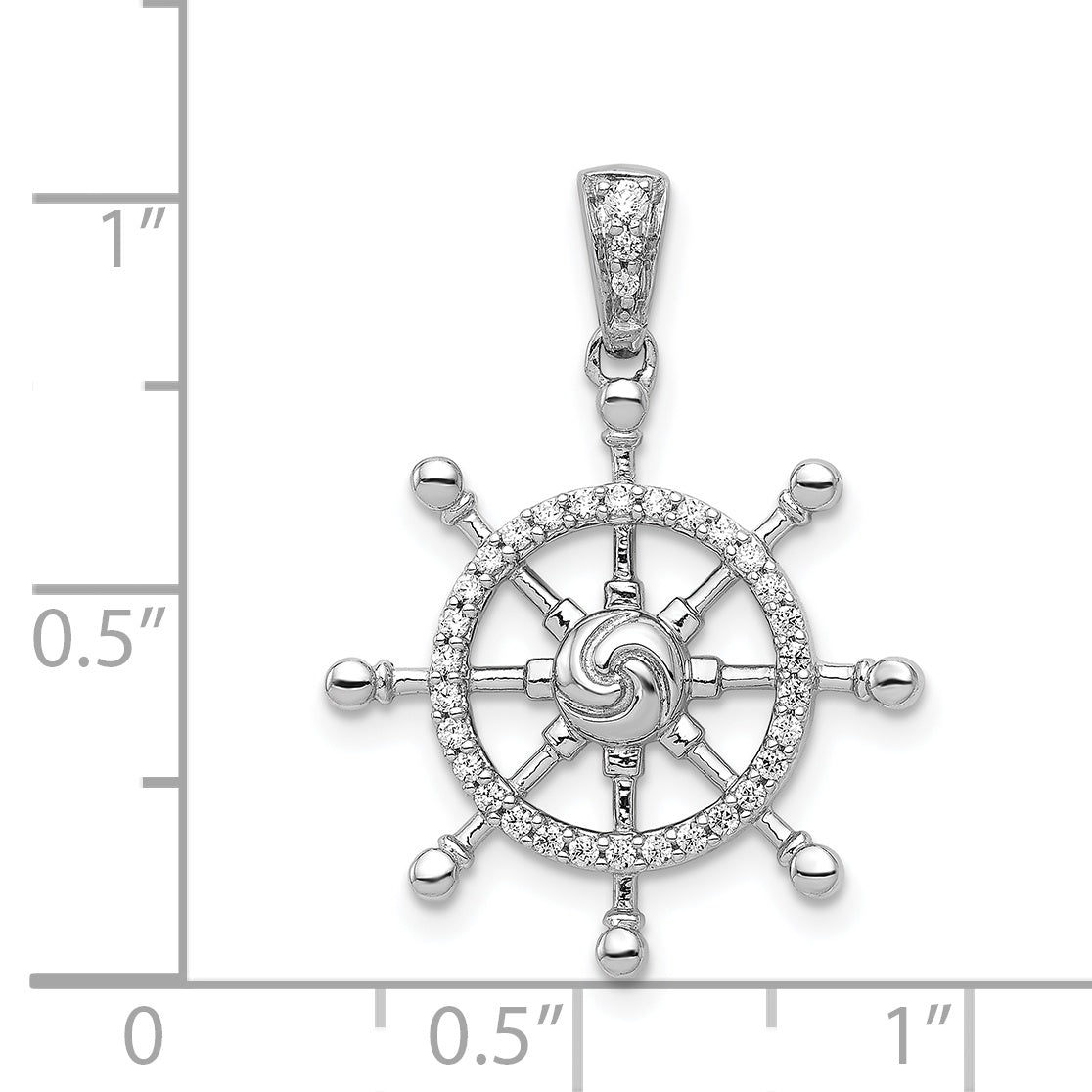 14k White Gold 1/6ct. Diamond Ship Wheel Pendant