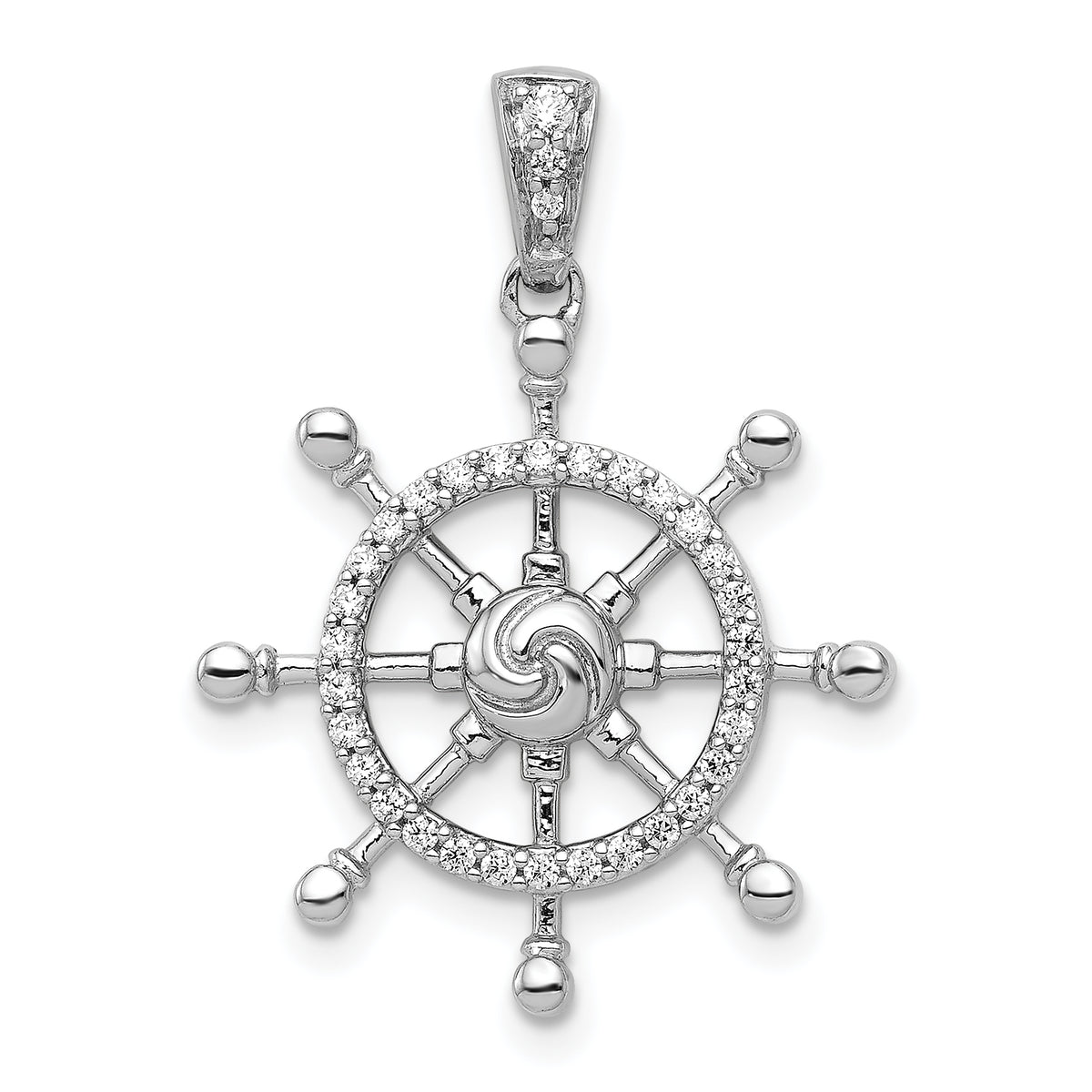 14k White Gold 1/6ct. Diamond Ship Wheel Pendant