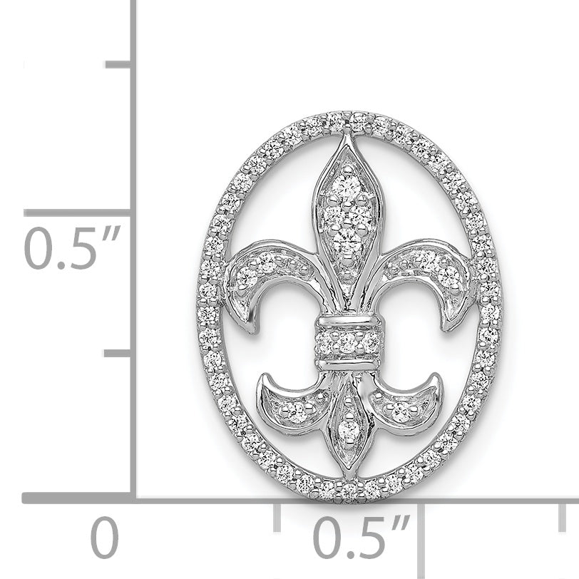 14k White Gold Oval 1/5ct. Diamond Fleur de Lis Chain Slide