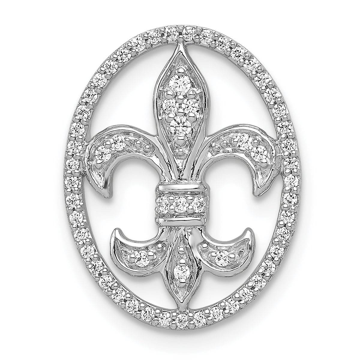 14k White Gold Oval 1/5ct. Diamond Fleur de Lis Chain Slide