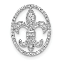 14k White Gold Oval 1/5ct. Diamond Fleur de Lis Chain Slide