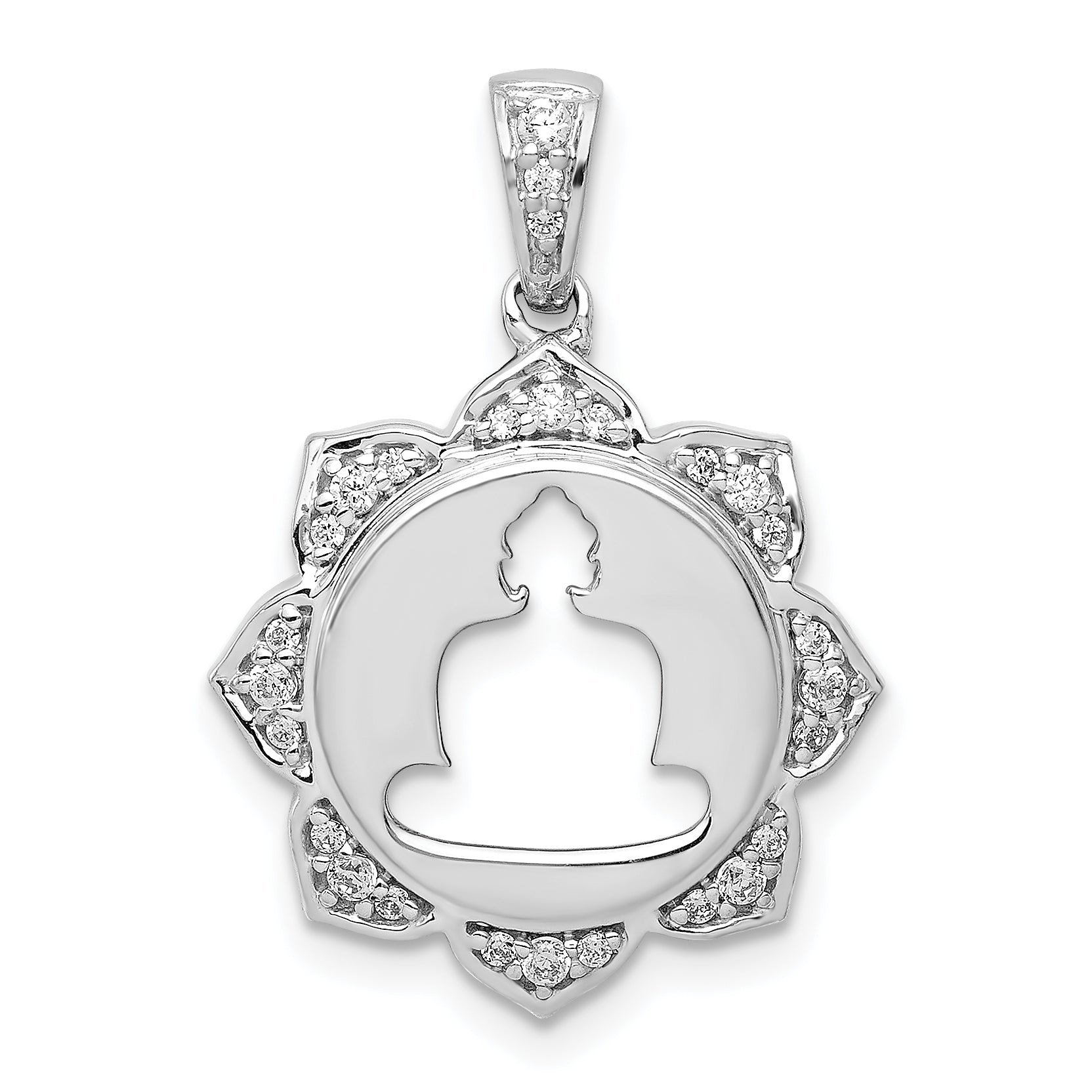 14k White Gold Diamond Buddha Pendant